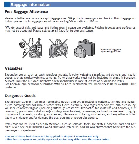 Check-in baggage information